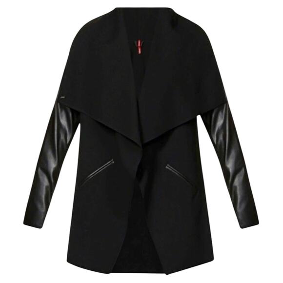 Spanx Drape Front Jacket Women's 3X Faux Leather Trim Ponte Very Black city chic - Picture 1 of 9